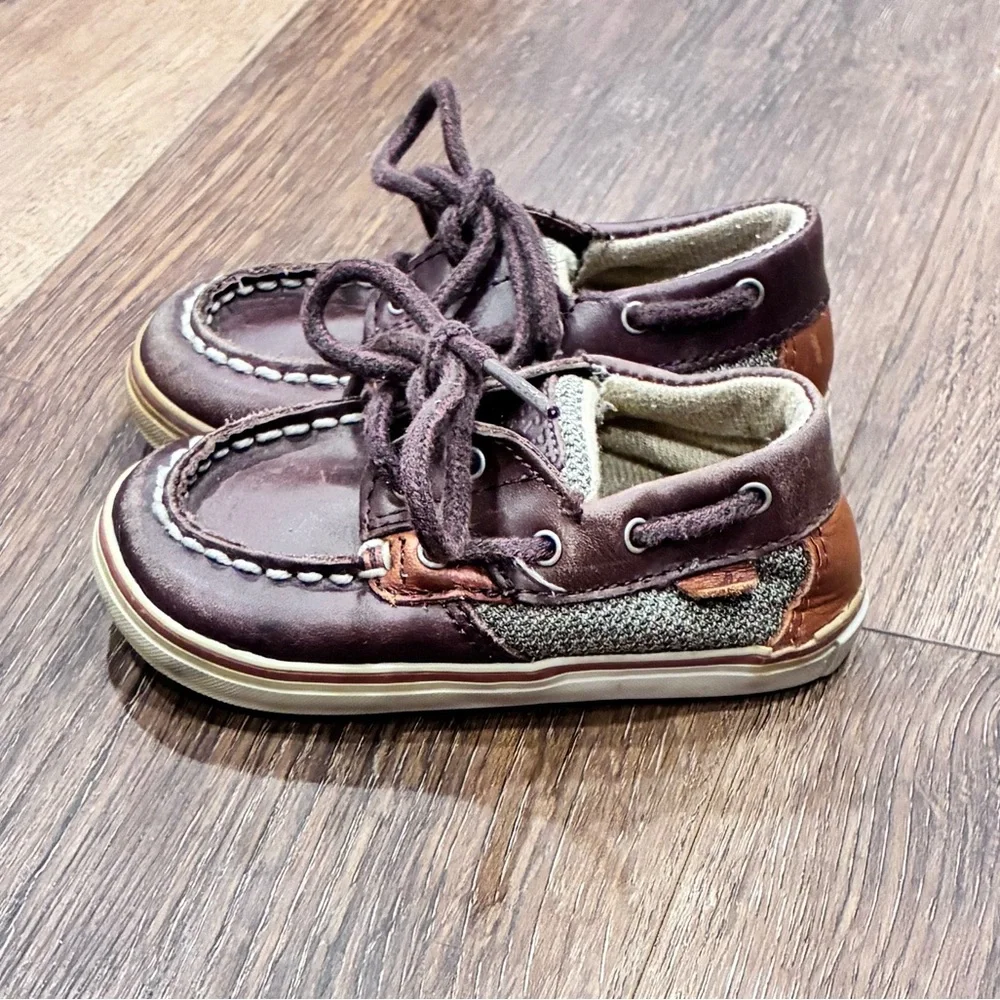 Sperry Bluefish Prewalker Brown Boat Shoes Top Sider Tan Size 4 Baby